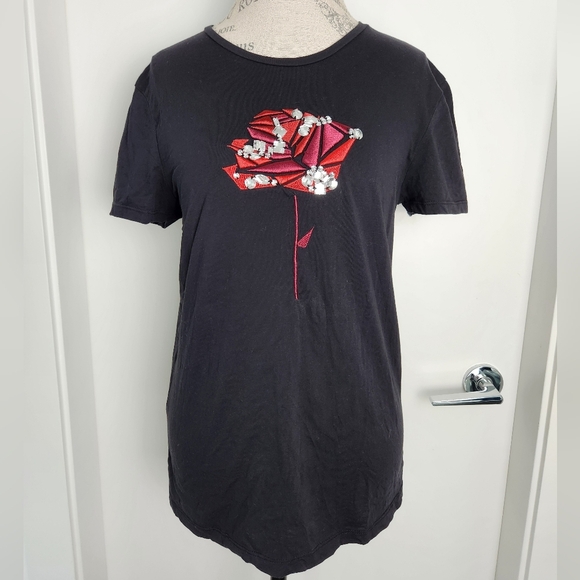 Zara Ebroidered Rose Tshirt - Picture 1 of 9